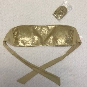 Gold sequin bandeau bikini top.